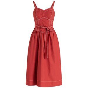 NWT, SZ M, 100% Cotton Midi Dress w/ Contrast Stitching and Pockets, Red